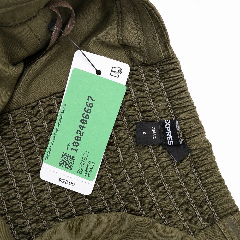 Express Women’s Strapless Lace-Up Cargo Jumpsuit Olive Size 0 NWT - Picture 4 of 7